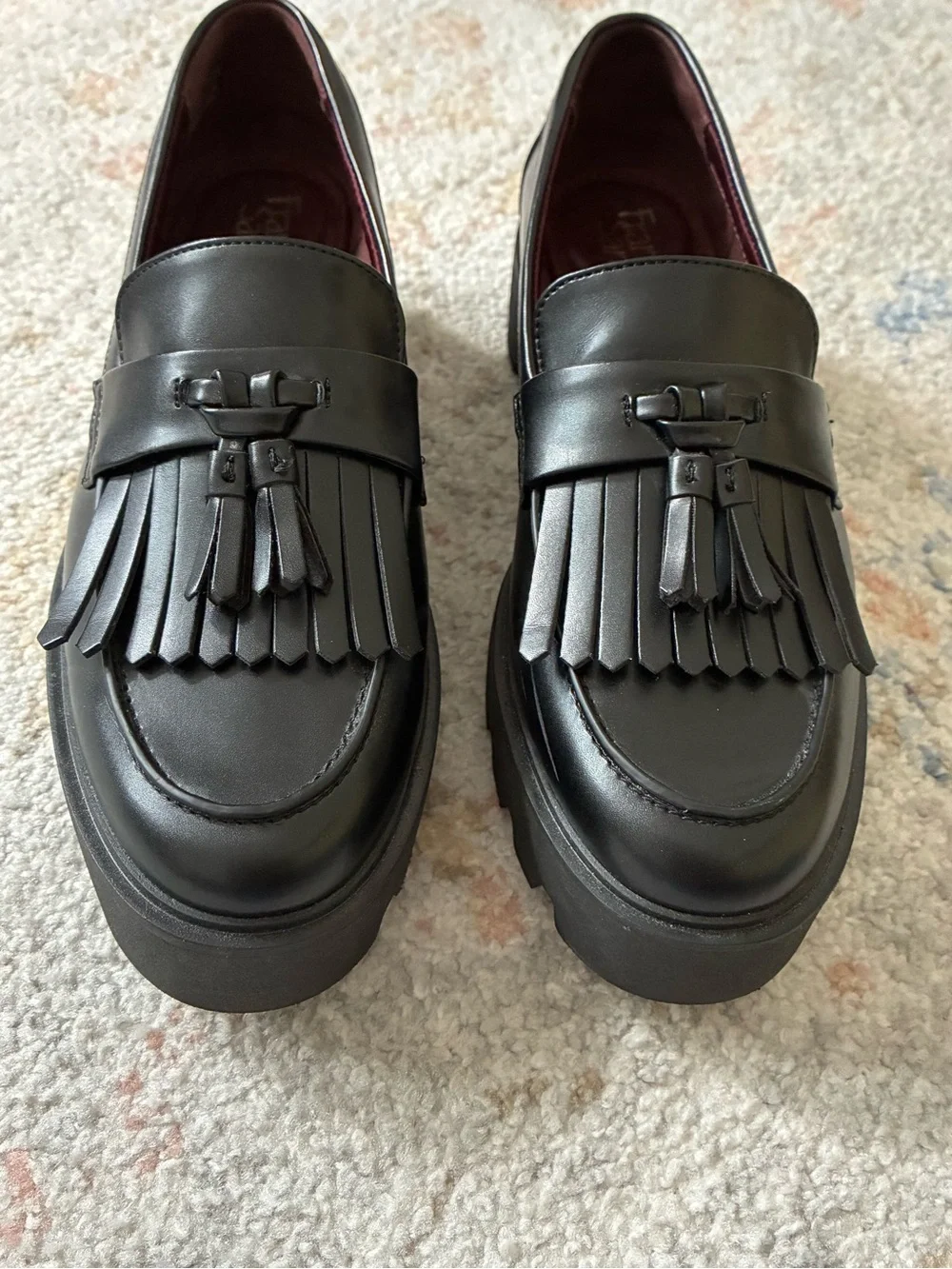 Franco Sarto Black Tassel Kiltie Lug Sole Loafers Size 9